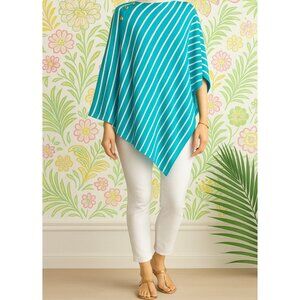 Lilly Pulitzer Harp Wrap Poncho Sweater | Turquoise Getaway Stripe | One Size